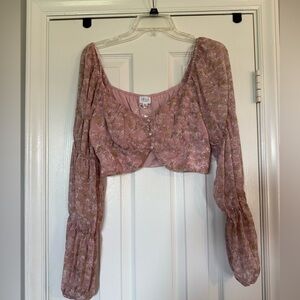 NWT Le Lis Women’s Crop Top Long Sleeve Floral Pink Top Size Large